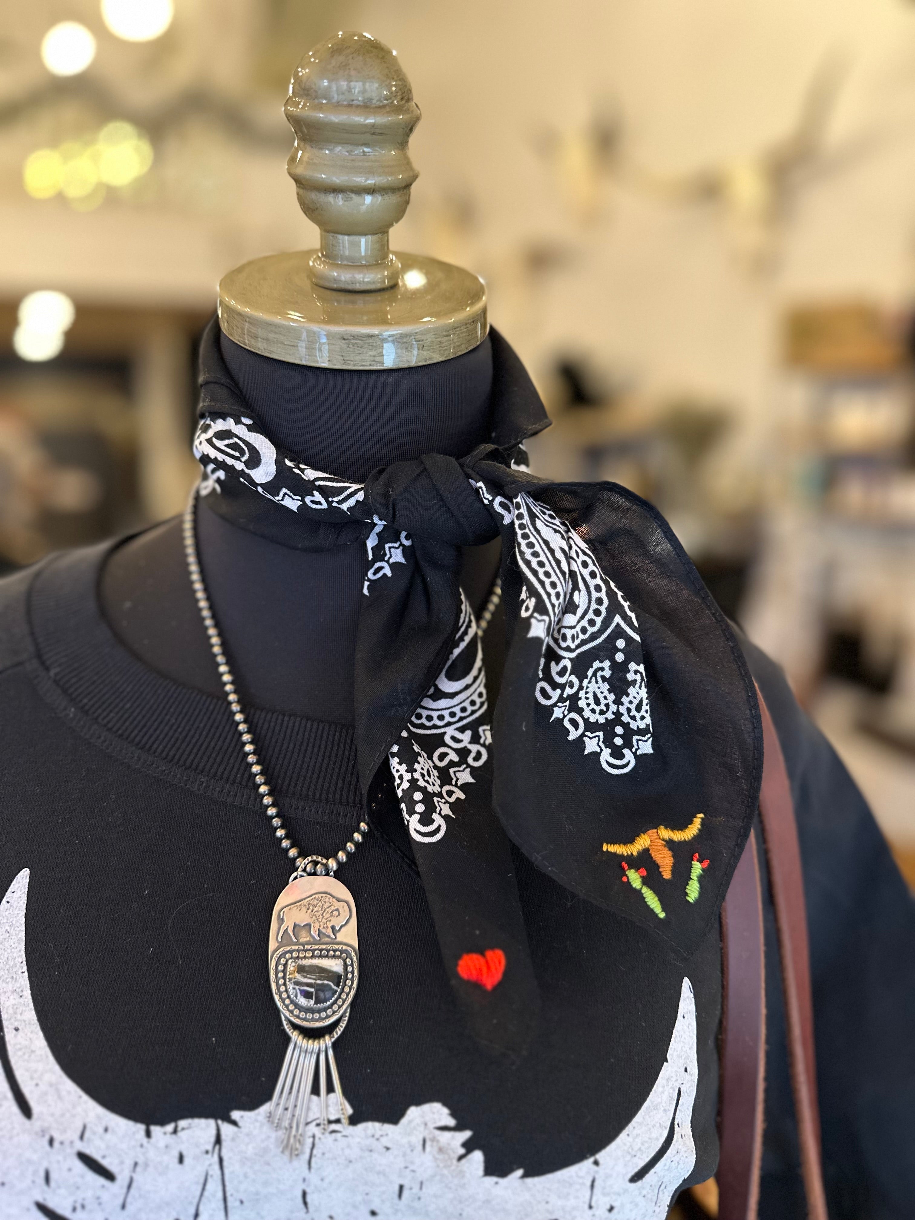 Embroidered Longhorn Love Bandana