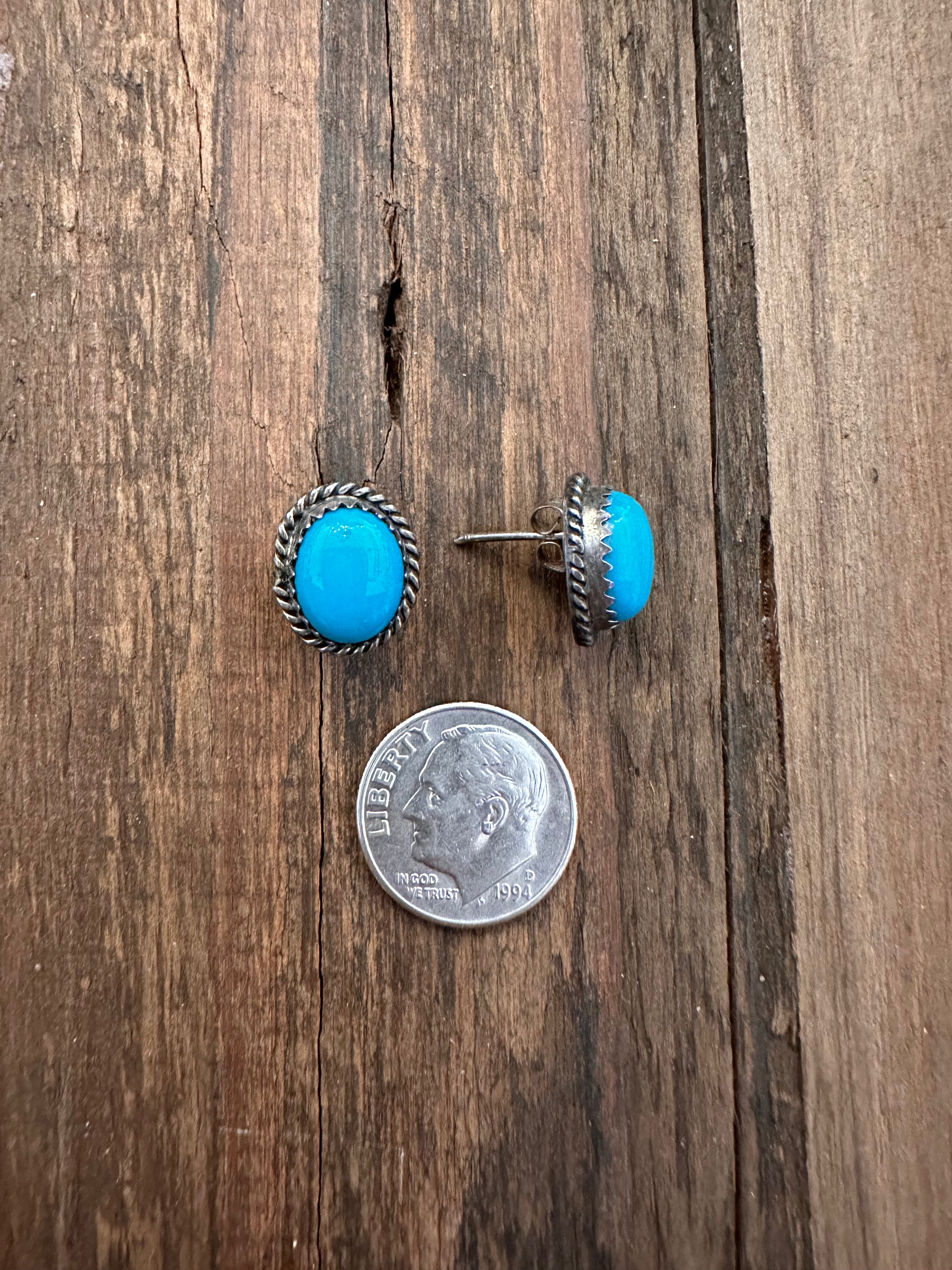 Turquoise + Sterling Silver Rope Border Earrings